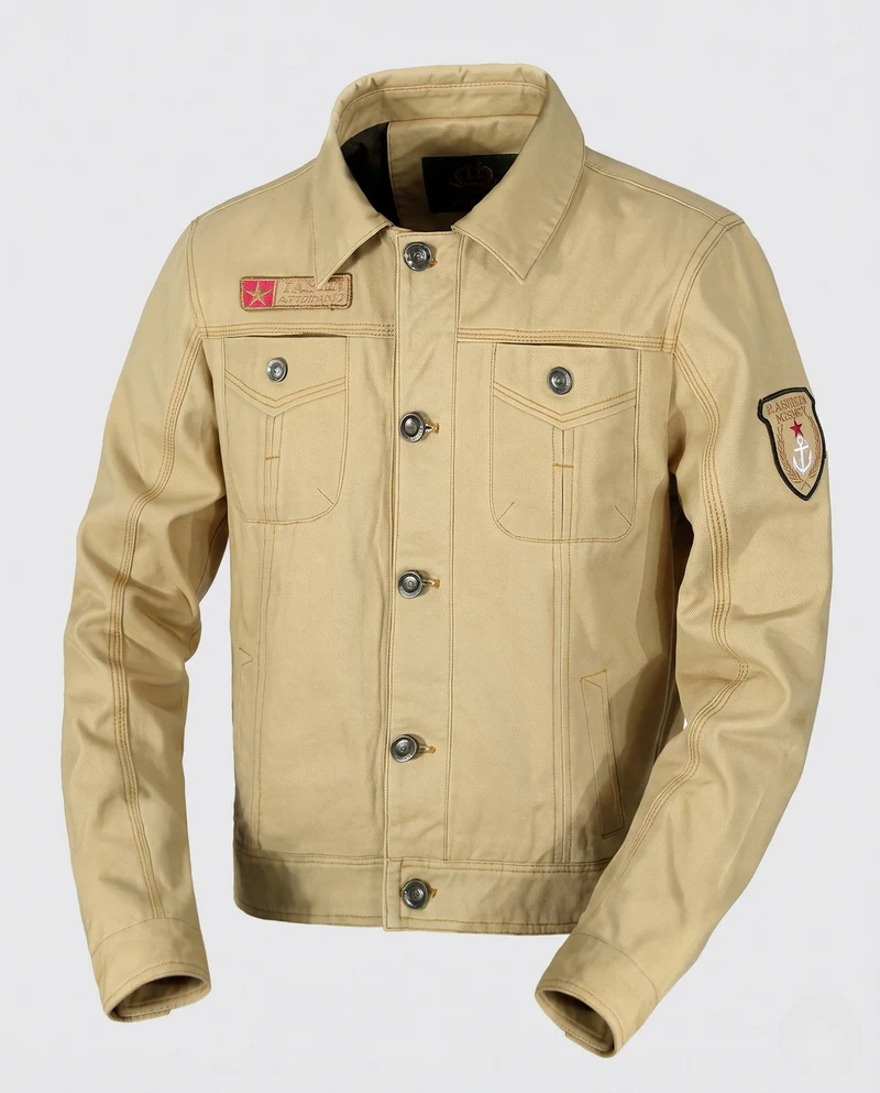 Herren Kurzschnitt Canvas Truckerjacke im Workwear-Look mit Hemdkragen, Klapptaschen und Ärmelpatch Drune