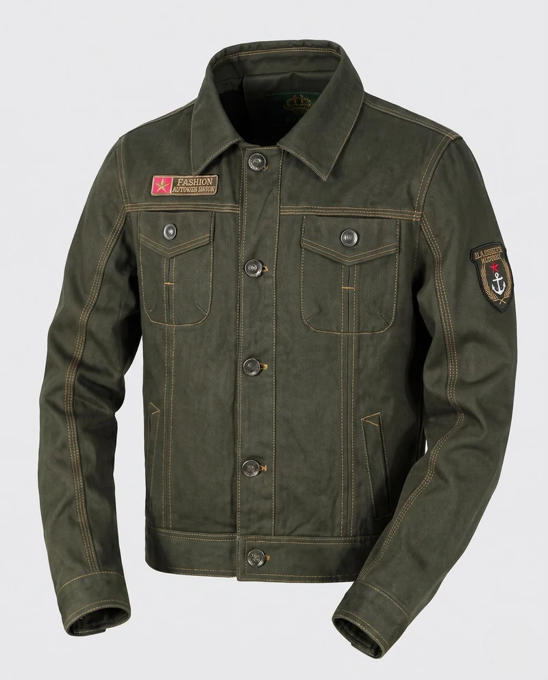 Herren Kurzschnitt Canvas Truckerjacke im Workwear-Look mit Hemdkragen, Klapptaschen und Ärmelpatch Drune