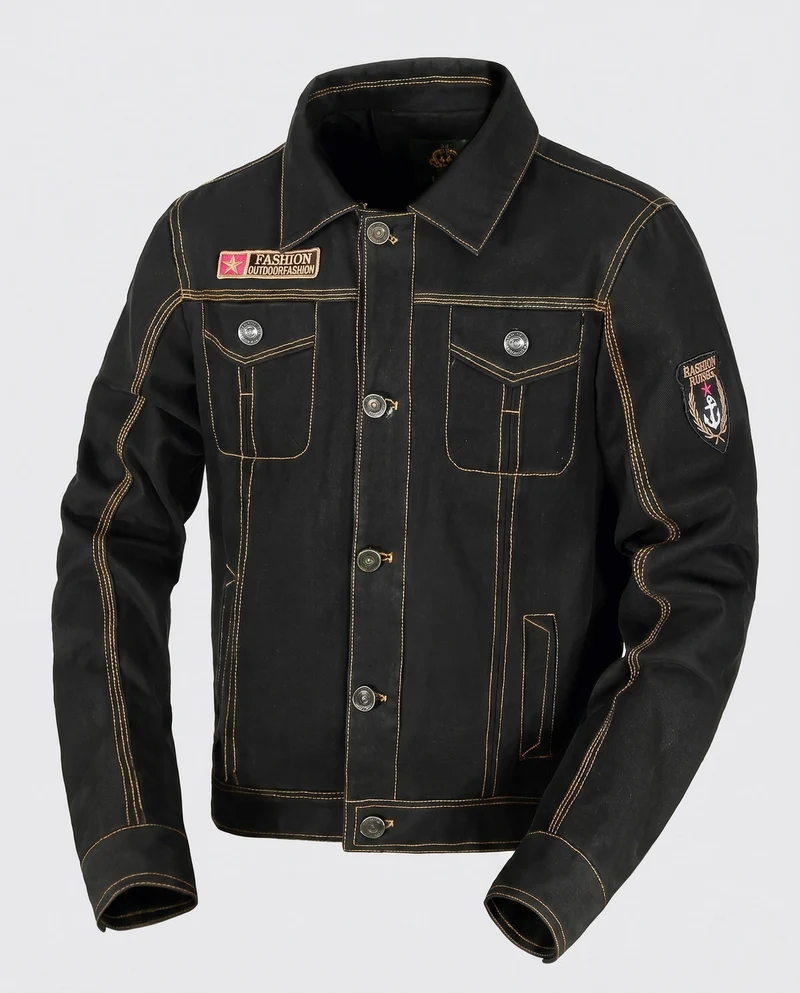 Herren Kurzschnitt Canvas Truckerjacke im Workwear-Look mit Hemdkragen, Klapptaschen und Ärmelpatch Drune