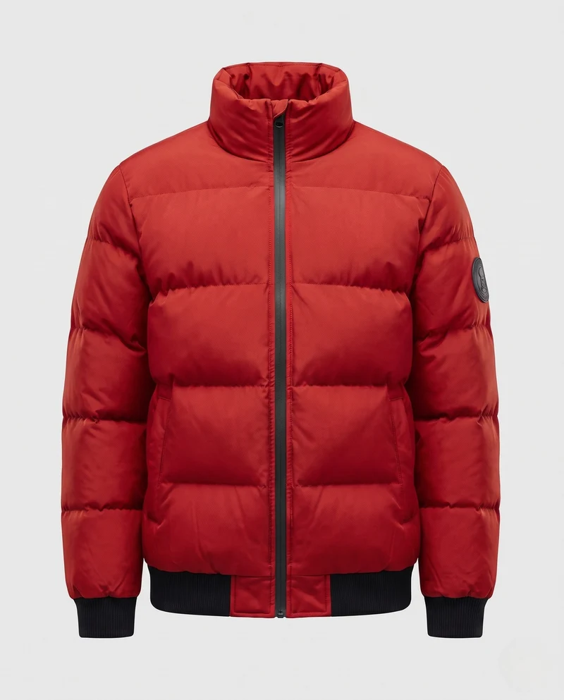 Herren kurze gepolsterte Steppjacke mit hochstehendem Kragen, gerippten Bündchen und Armpatch Drune