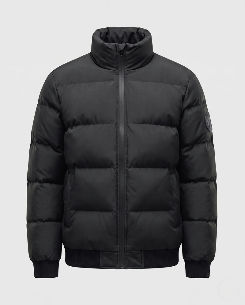 Herren kurze gepolsterte Steppjacke mit hochstehendem Kragen, gerippten Bündchen und Armpatch Drune