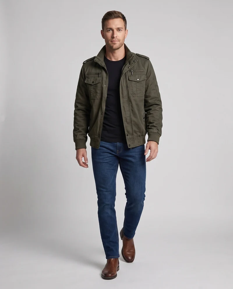 Herren kurz geschnittene Pilotenjacke aus Canvas mit verstecktem thermo Futter und Schulterklappen Drune
