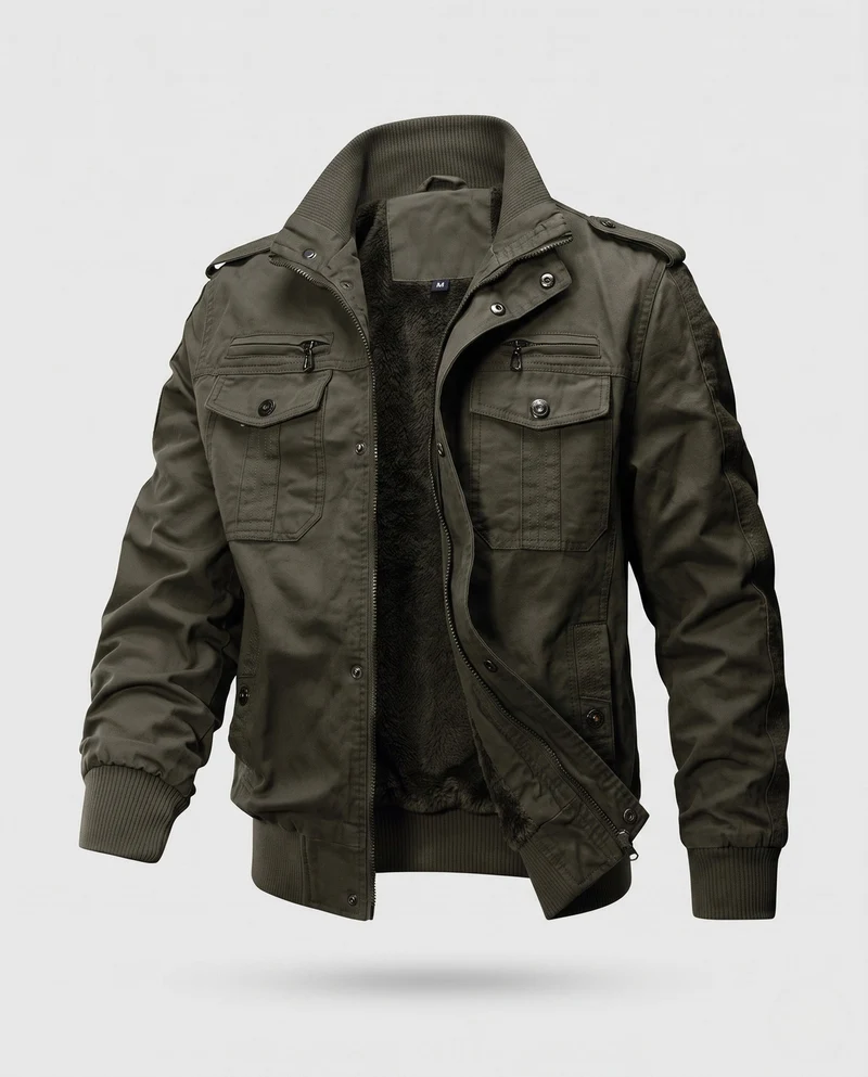 Herren kurz geschnittene Pilotenjacke aus Canvas mit verstecktem thermo Futter und Schulterklappen Drune