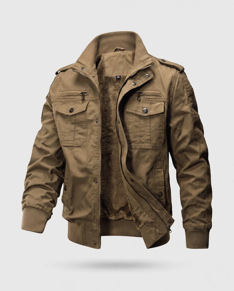 Herren kurz geschnittene Pilotenjacke aus Canvas mit verstecktem thermo Futter und Schulterklappen Drune