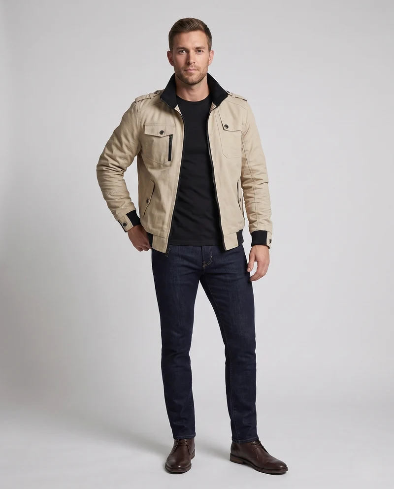 Herren Kurz Blouson Canvas Field Blouson im Utility-Stil mit hochgestelltem Stehkragen Drune