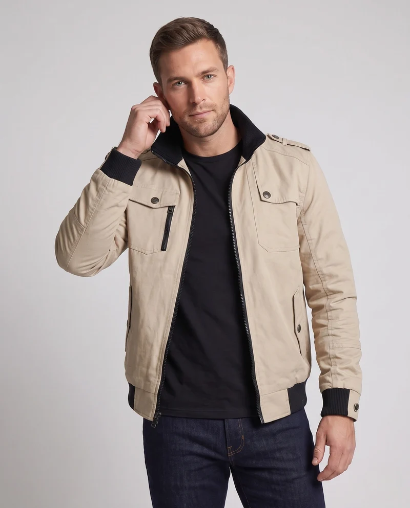 Herren Kurz Blouson Canvas Field Blouson im Utility-Stil mit hochgestelltem Stehkragen Drune