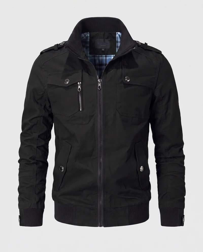 Herren Kurz Blouson Canvas Field Blouson im Utility-Stil mit hochgestelltem Stehkragen Drune