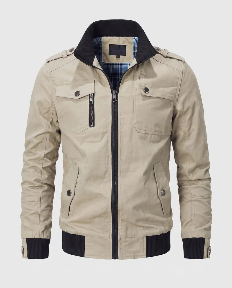 Herren Kurz Blouson Canvas Field Blouson im Utility-Stil mit hochgestelltem Stehkragen Drune