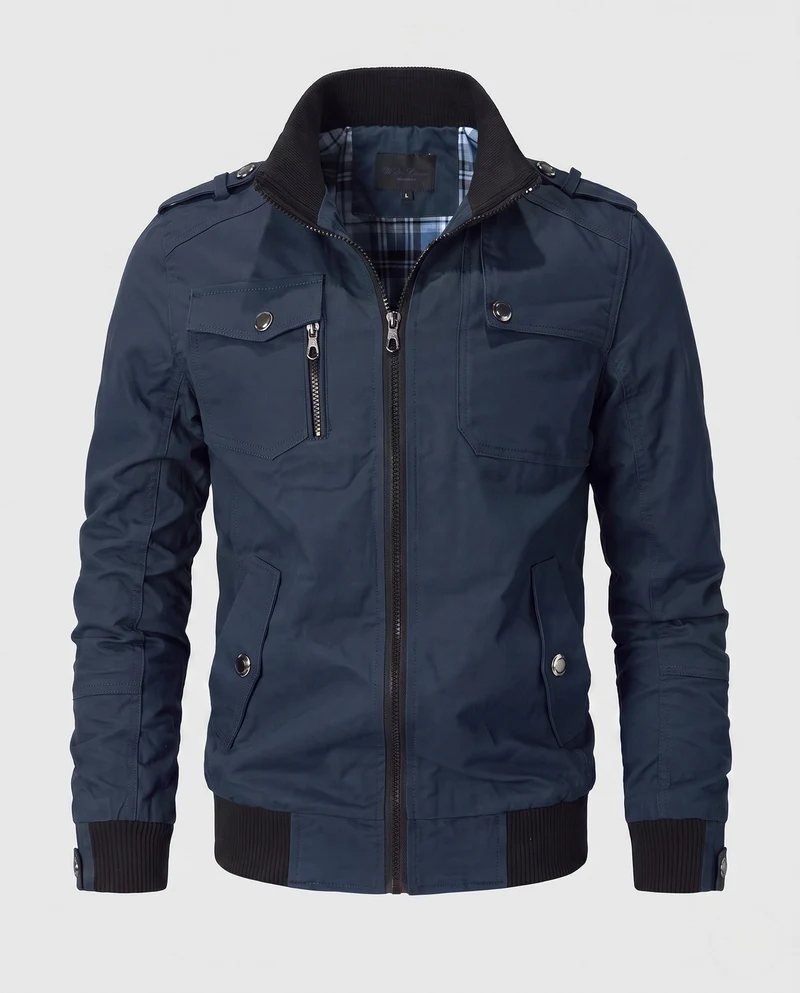 Herren Kurz Blouson Canvas Field Blouson im Utility-Stil mit hochgestelltem Stehkragen Drune