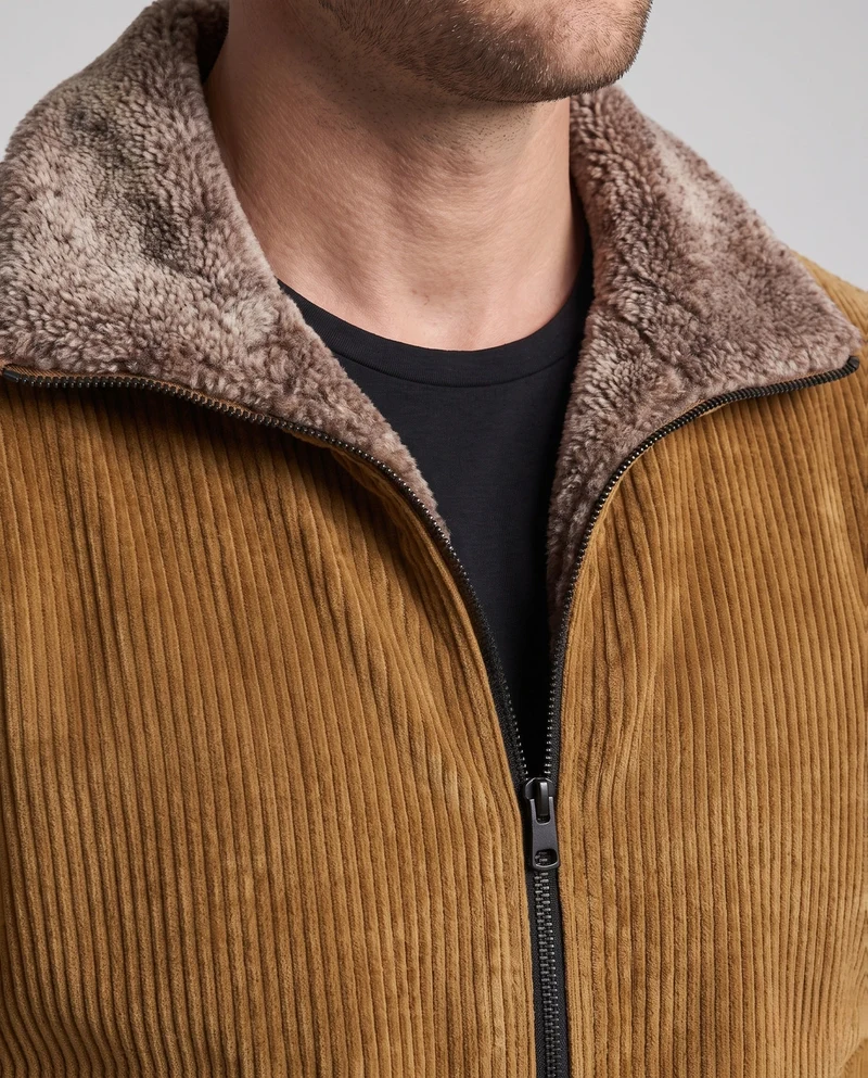 Herren Short Cord Bomber mit Sherpa-Futter und hohem Kragen Drune