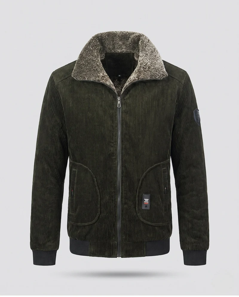 Herren Short Cord Bomber mit Sherpa-Futter und hohem Kragen Drune