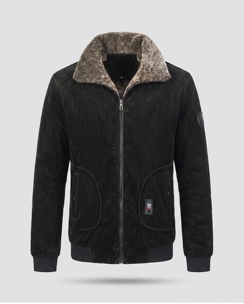 Herren Short Cord Bomber mit Sherpa-Futter und hohem Kragen Drune