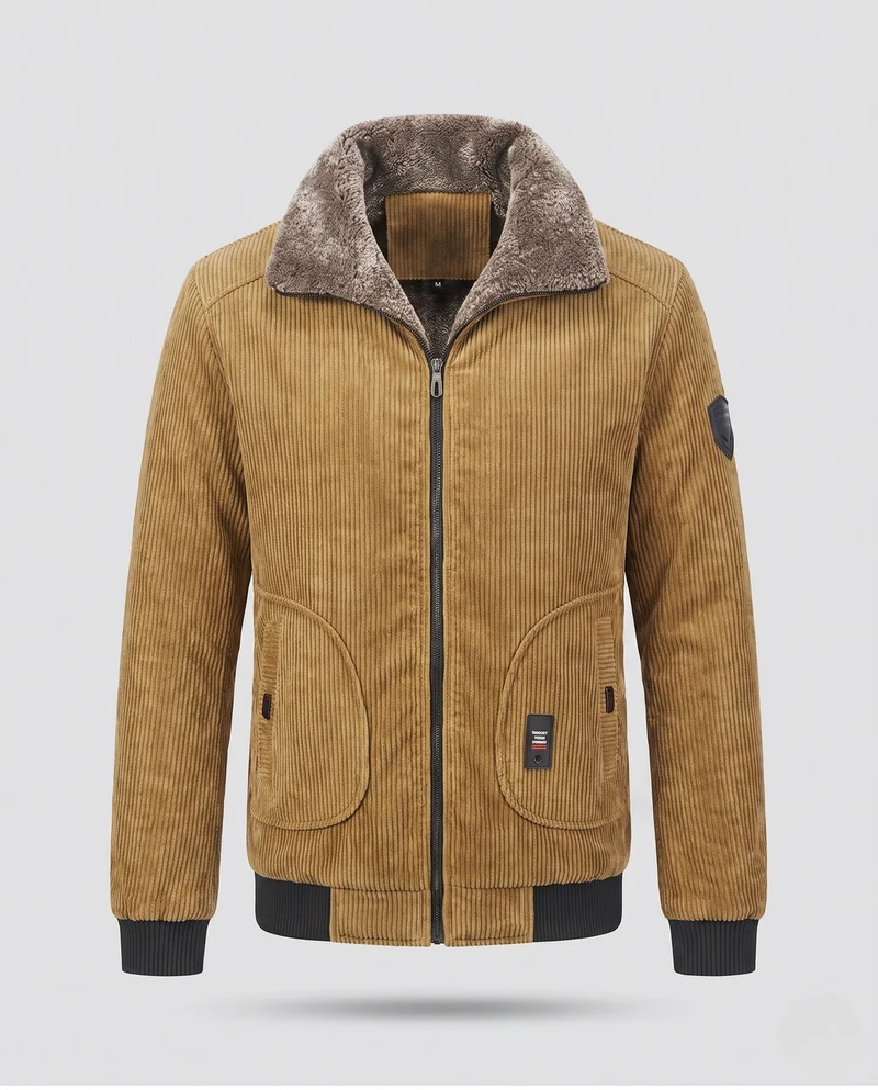 Herren Short Cord Bomber mit Sherpa-Futter und hohem Kragen Drune