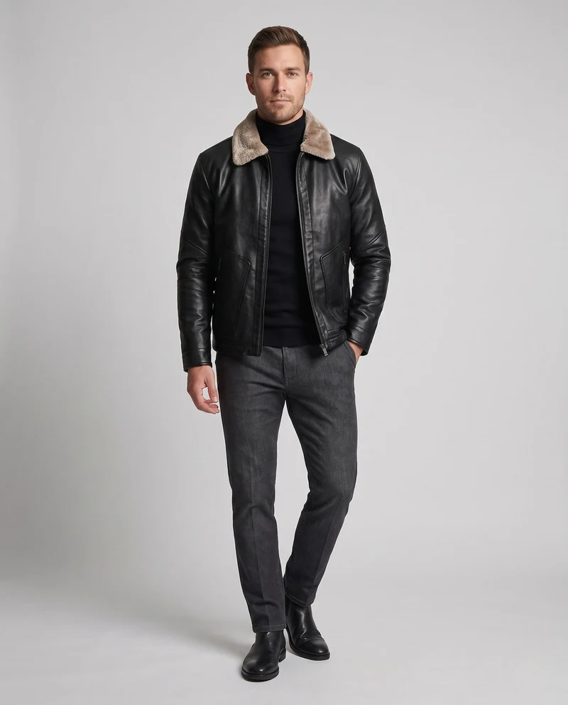 Herren Kurzjacke im Pilotenlook mit Kunstfellkragen und wärmender Wattierung Drune