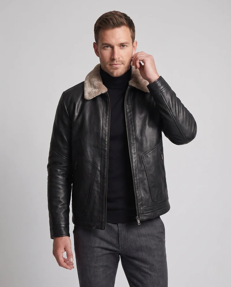 Herren Kurzjacke im Pilotenlook mit Kunstfellkragen und wärmender Wattierung Drune