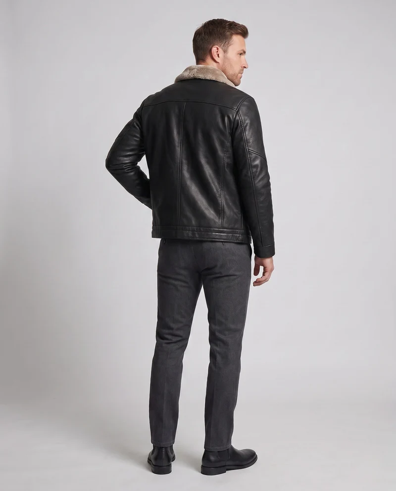 Herren Kurzjacke im Pilotenlook mit Kunstfellkragen und wärmender Wattierung Drune