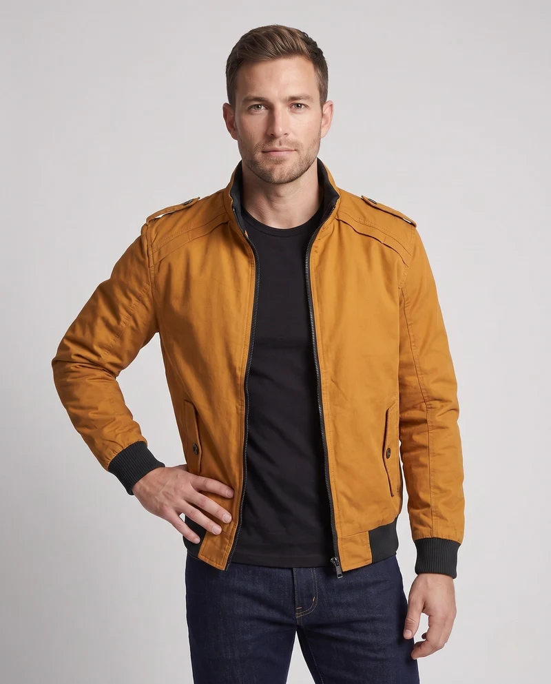 Herren kurze Jacke mit Teddyfutter, Reißverschluss und Schulterklappen Drune