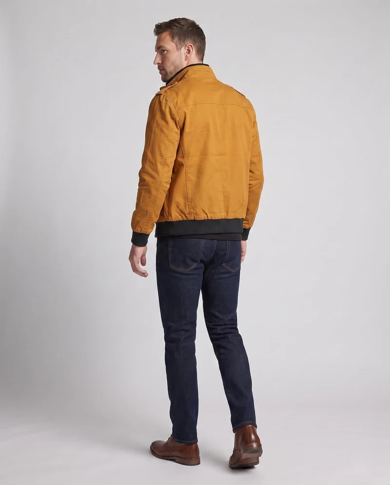 Herren kurze Jacke mit Teddyfutter, Reißverschluss und Schulterklappen Drune