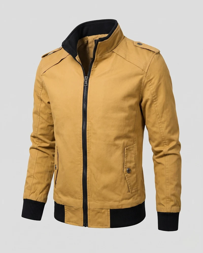 Herren kurze Jacke mit Teddyfutter, Reißverschluss und Schulterklappen Drune