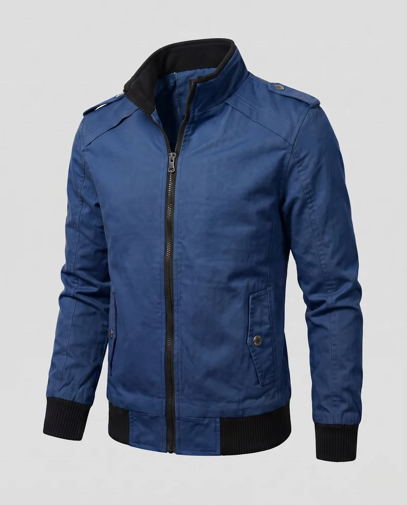 Herren kurze Jacke mit Teddyfutter, Reißverschluss und Schulterklappen Drune