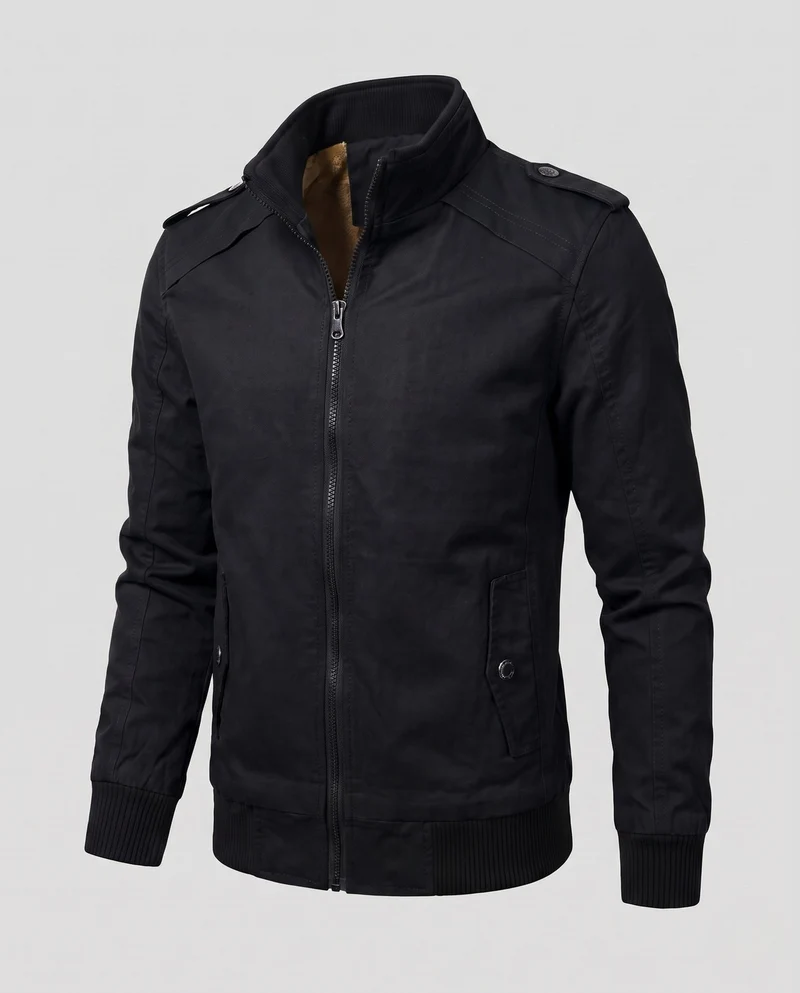 Herren kurze Jacke mit Teddyfutter, Reißverschluss und Schulterklappen Drune