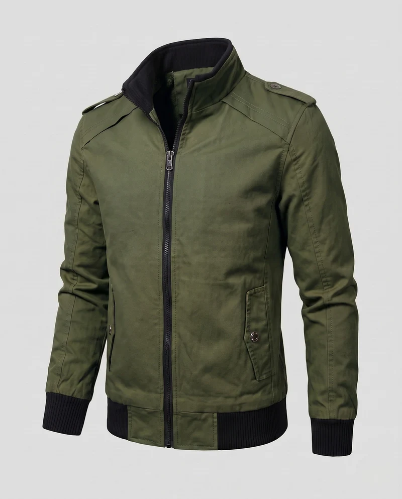 Herren kurze Jacke mit Teddyfutter, Reißverschluss und Schulterklappen Drune