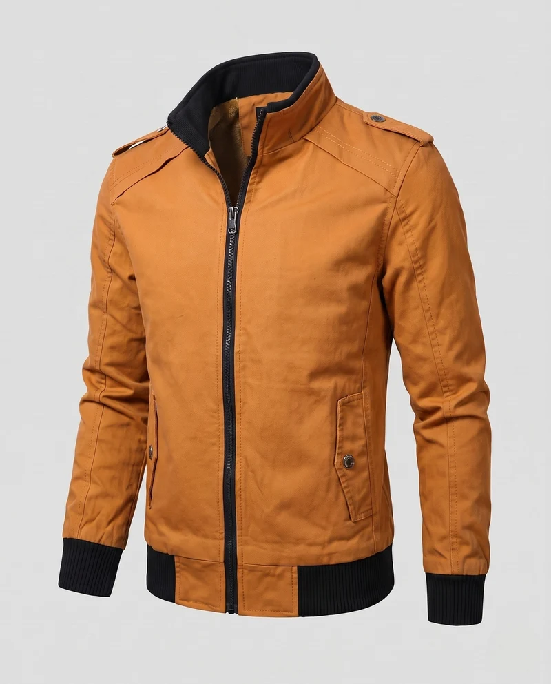 Herren kurze Jacke mit Teddyfutter, Reißverschluss und Schulterklappen Drune