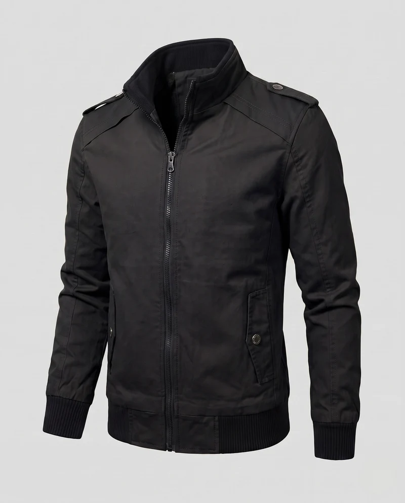 Herren kurze Jacke mit Teddyfutter, Reißverschluss und Schulterklappen Drune