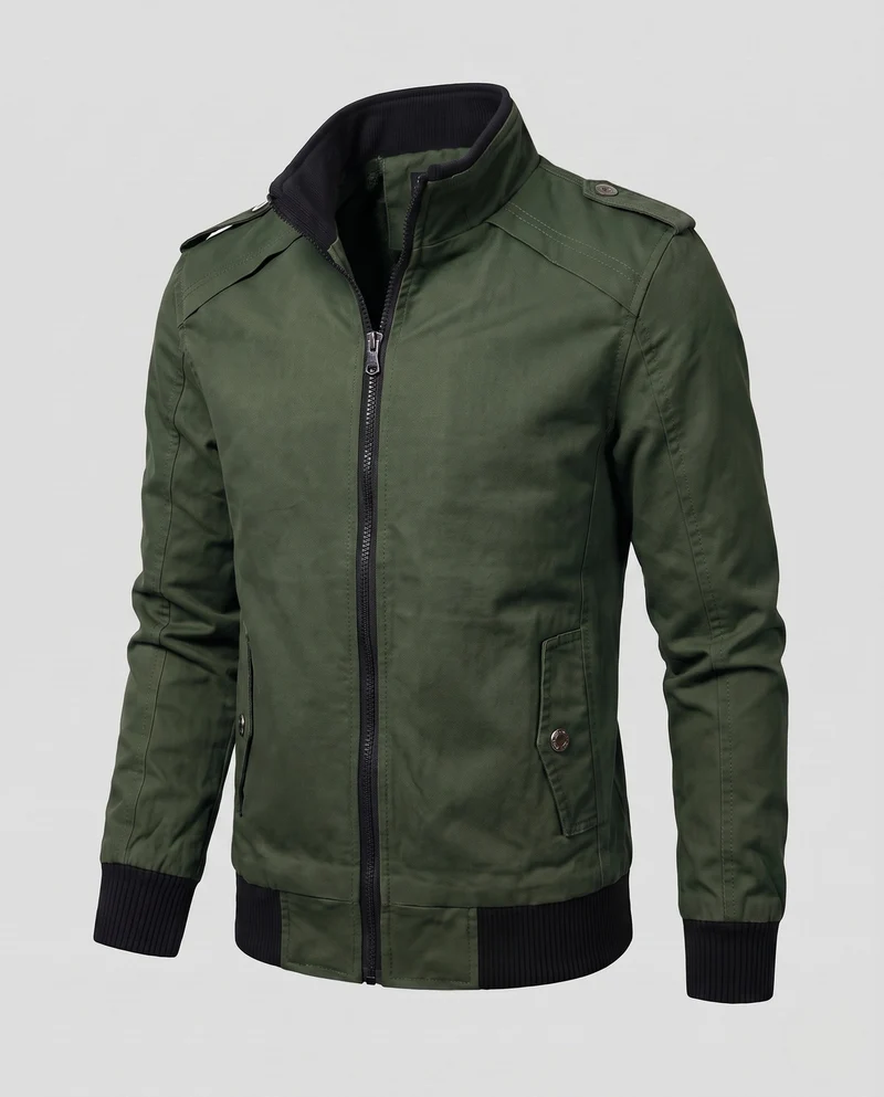 Herren kurze Jacke mit Teddyfutter, Reißverschluss und Schulterklappen Drune