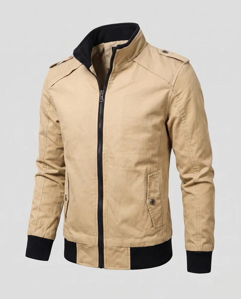Herren kurze Jacke mit Teddyfutter, Reißverschluss und Schulterklappen Drune