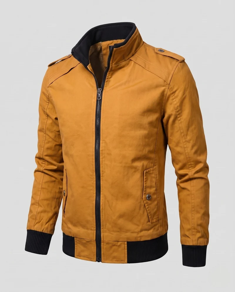 Herren kurze Jacke mit Teddyfutter, Reißverschluss und Schulterklappen Drune