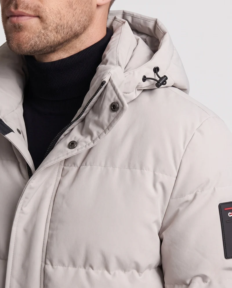 Herren Kurzparka im minimalistischen gesteppte Design mit verstaubarem Hut und verdeckten Reißverschlusstaschen Drune