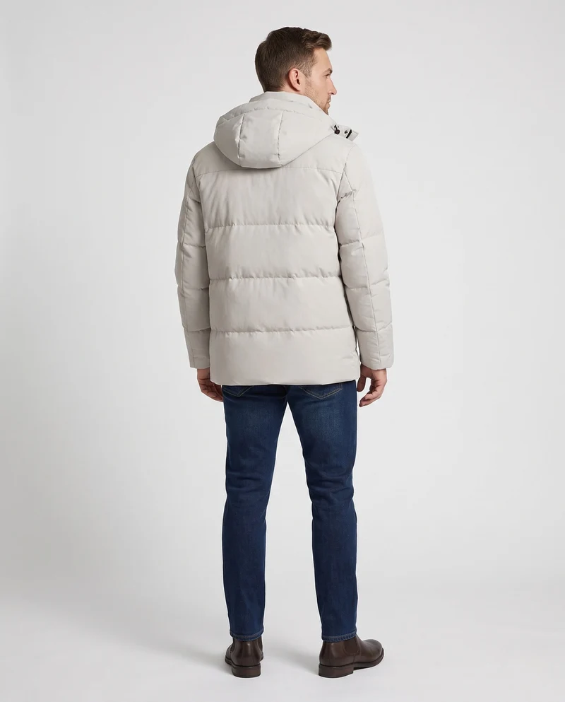 Herren Kurzparka im minimalistischen gesteppte Design mit verstaubarem Hut und verdeckten Reißverschlusstaschen Drune