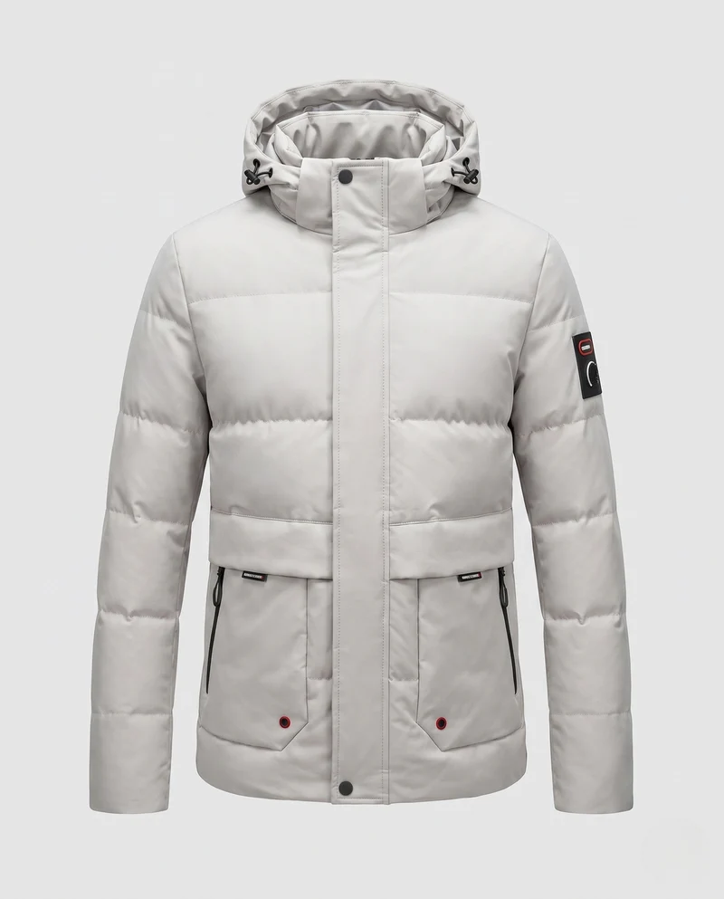 Herren Kurzparka im minimalistischen gesteppte Design mit verstaubarem Hut und verdeckten Reißverschlusstaschen Drune
