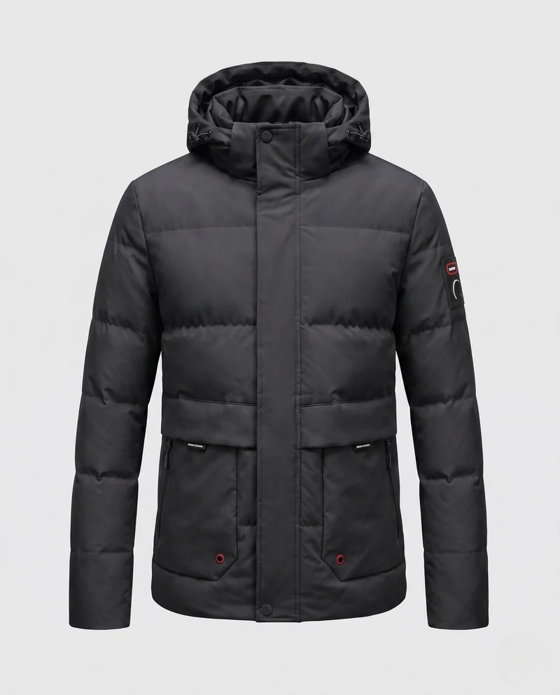 Herren Kurzparka im minimalistischen gesteppte Design mit verstaubarem Hut und verdeckten Reißverschlusstaschen Drune