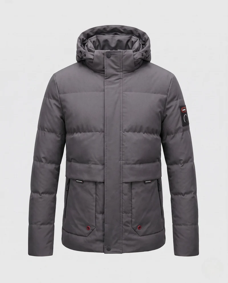 Herren Kurzparka im minimalistischen gesteppte Design mit verstaubarem Hut und verdeckten Reißverschlusstaschen Drune