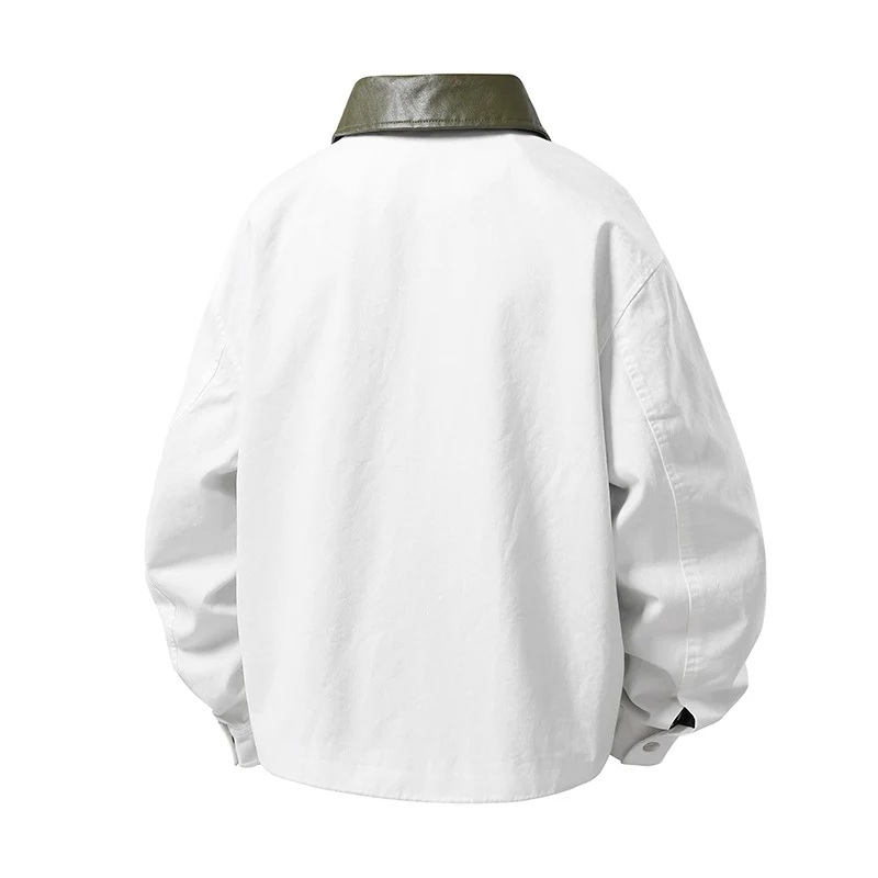Herren leichte Oversize-Übergangsjacke mit Kontrastkragen aus Kunstleder und Zwei-Wege-Reißverschluss Drune