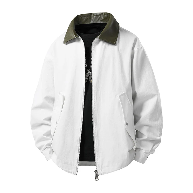 Herren leichte Oversize-Übergangsjacke mit Kontrastkragen aus Kunstleder und Zwei-Wege-Reißverschluss Drune