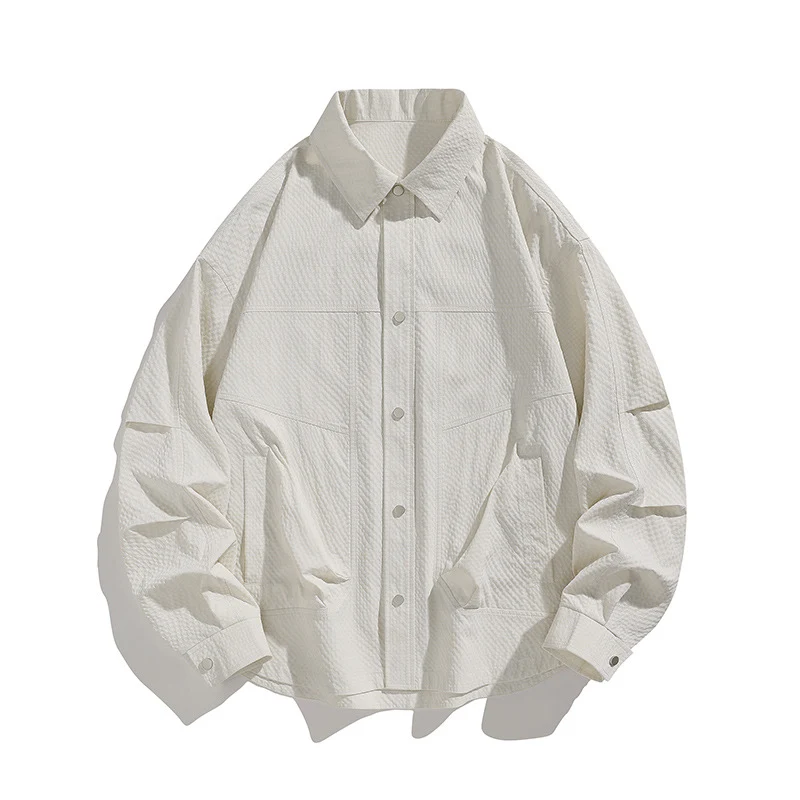 Herren Leichte Oversize-Hemdjacke mit Druckknopfleiste, Strukturstoff & Pattentaschen Drune