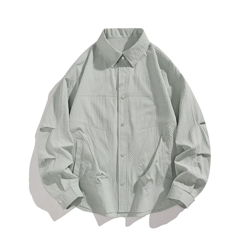 Herren Leichte Oversize-Hemdjacke mit Druckknopfleiste, Strukturstoff & Pattentaschen Drune