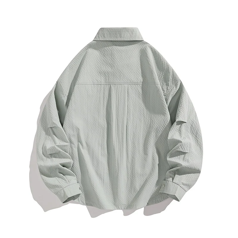 Herren Leichte Oversize-Hemdjacke mit Druckknopfleiste, Strukturstoff & Pattentaschen Drune