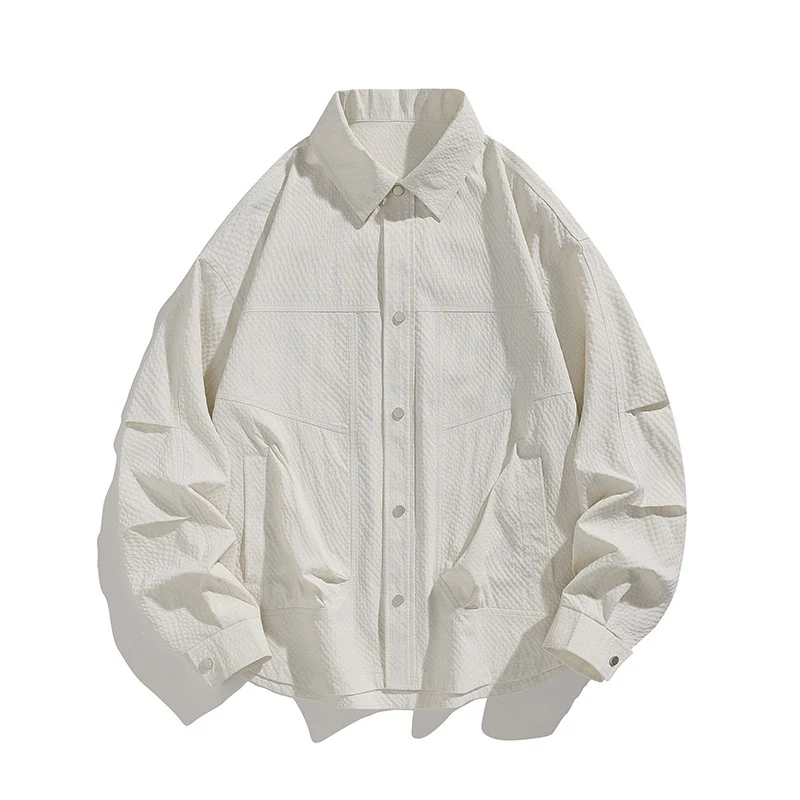 Herren Leichte Oversize-Hemdjacke mit Druckknopfleiste, Strukturstoff & Pattentaschen Drune