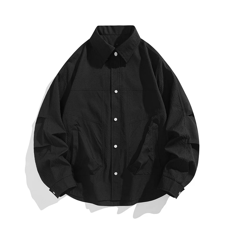 Herren Leichte Oversize-Hemdjacke mit Druckknopfleiste, Strukturstoff & Pattentaschen Drune