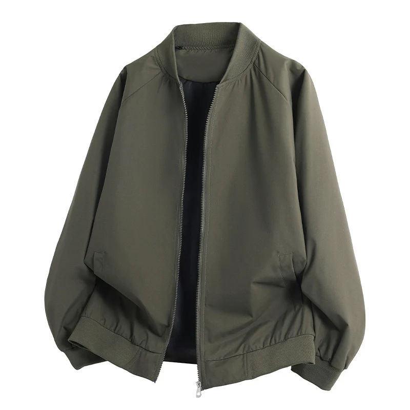 Herren Leichte Oversize Blouson-Bomberjacke mit Raglanärmeln, Zwei-Wege-Reißverschluss und Eingrifftaschen Drune
