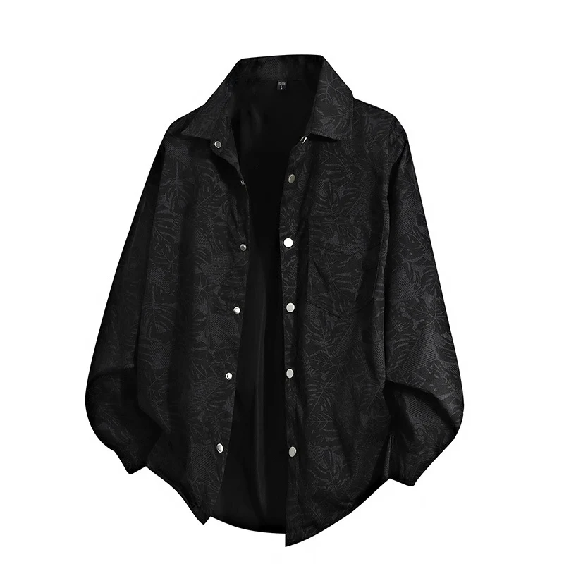 Herren Leichte Overshirt‑Hemdjacke mit botanischem Allover‑Print, Druckknopffront & Brusttasche Drune