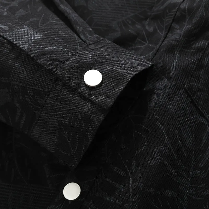 Herren Leichte Overshirt‑Hemdjacke mit botanischem Allover‑Print, Druckknopffront & Brusttasche Drune