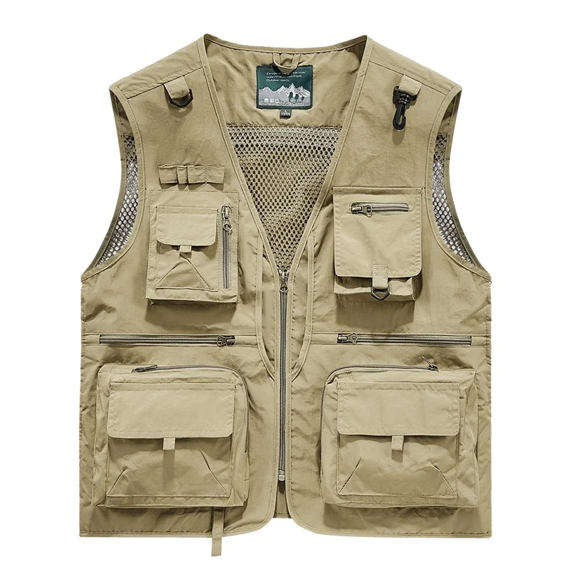 Herren leichte multifunktionale Utility-Anglerweste mit Mesh‑Futter und zahlreichen Reißverschluss‑ und Klappentaschen Drune