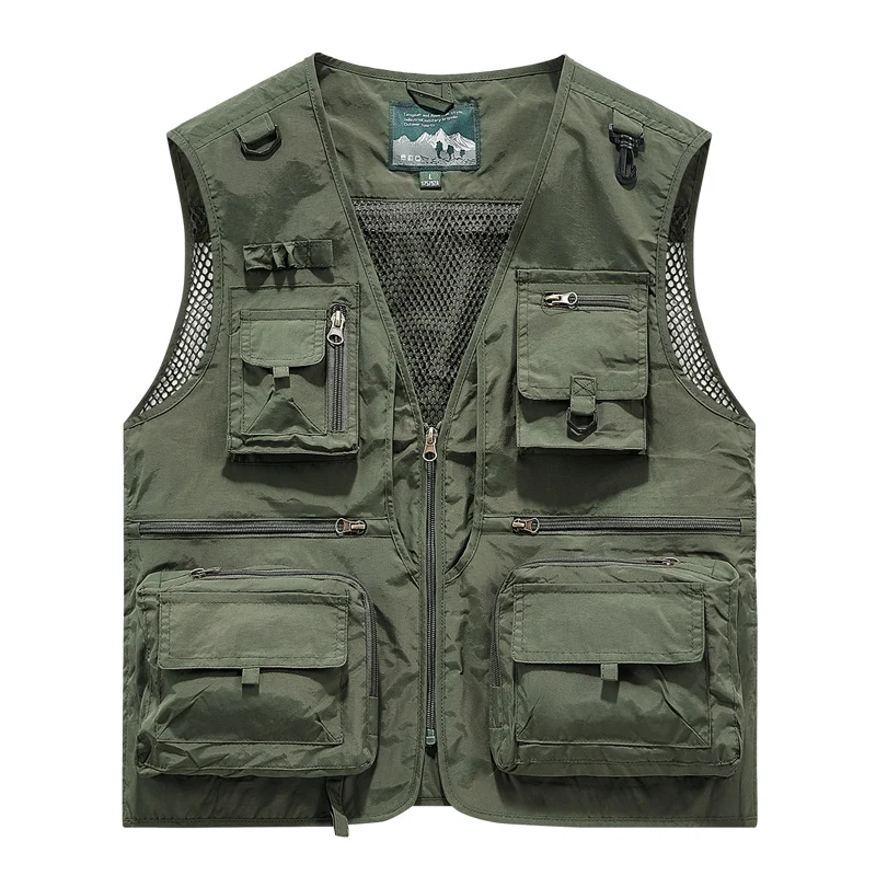 Herren leichte multifunktionale Utility-Anglerweste mit Mesh‑Futter und zahlreichen Reißverschluss‑ und Klappentaschen Drune