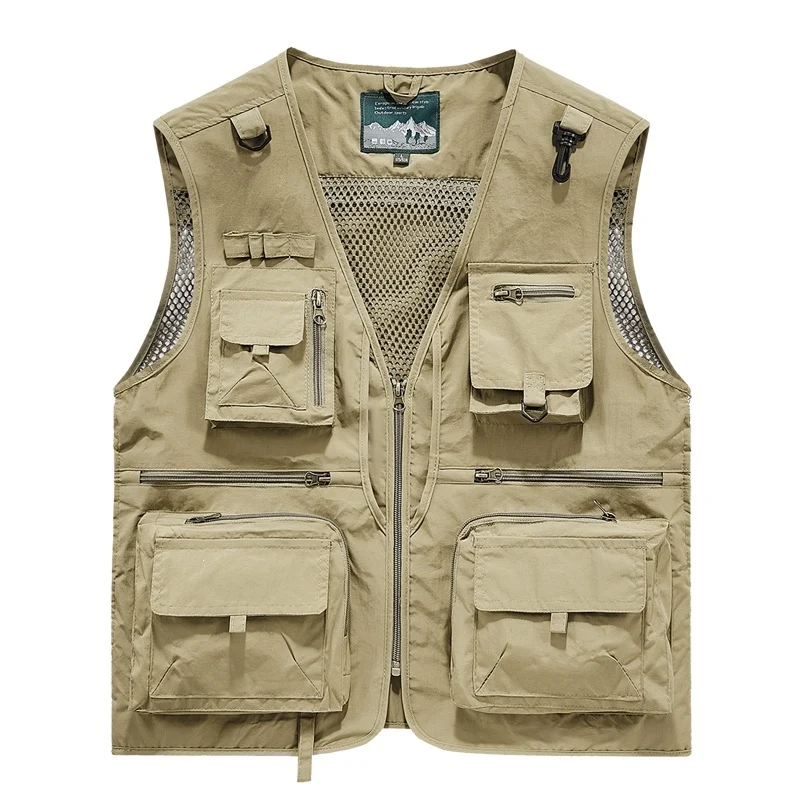 Herren leichte multifunktionale Utility-Anglerweste mit Mesh‑Futter und zahlreichen Reißverschluss‑ und Klappentaschen Drune