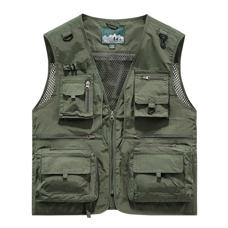 Herren leichte multifunktionale Utility-Anglerweste mit Mesh‑Futter und zahlreichen Reißverschluss‑ und Klappentaschen Drune